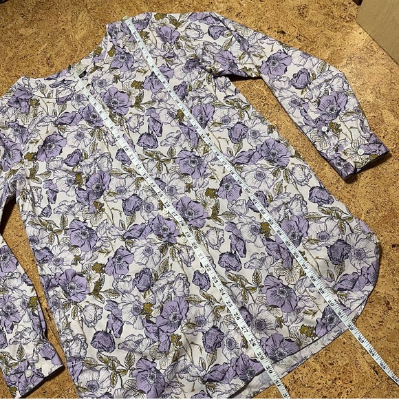 Duluth Trading Company Purple Floral Wrinkle Fighter Button Down Tunic NWOT Sz L - Picture 11 of 12